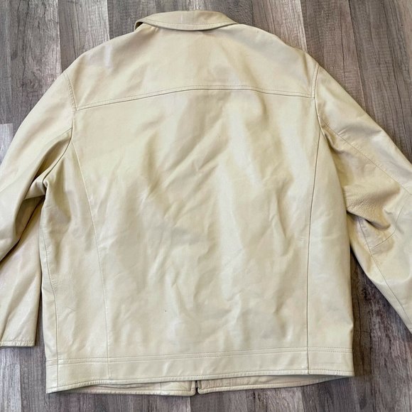 Bruno Magli Womens Ivory Real Leather Collared Full Zip Bomber Jacket Size 42 - Picture 2 of 12